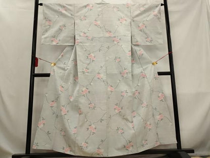 平和屋着物■上質な紬　枝花文　正絹　逸品　AABM9438st