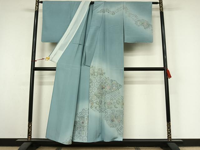 平和屋着物▽中国三大刺繍　スワトウ刺繍　汕頭刺繍　総刺繍　訪問着　単衣　更紗花鳥文　暈し染め　正絹　逸品　AABM9527jh