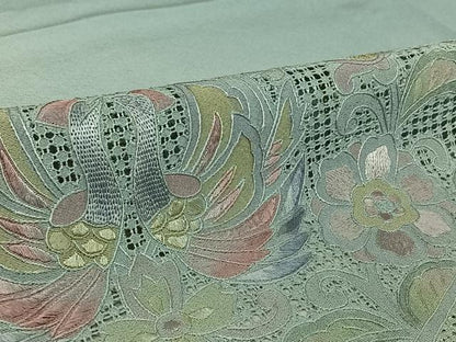 平和屋着物▽中国三大刺繍　スワトウ刺繍　汕頭刺繍　総刺繍　訪問着　単衣　更紗花鳥文　暈し染め　正絹　逸品　AABM9527jh