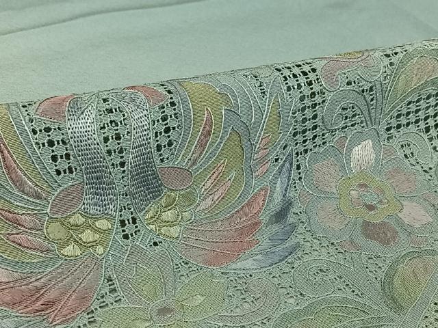 平和屋着物▽中国三大刺繍　スワトウ刺繍　汕頭刺繍　総刺繍　訪問着　単衣　更紗花鳥文　暈し染め　正絹　逸品　AABM9527jh