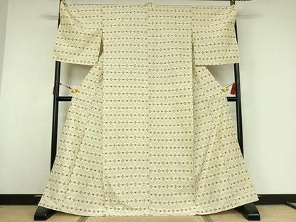 平和屋着物▽上質な紬　単衣　幾何学文様　正絹　逸品　AABM9530jh
