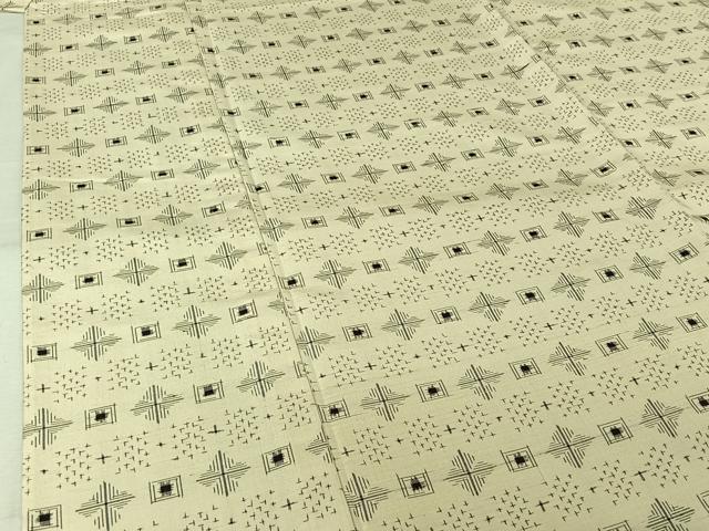 平和屋着物▽上質な紬　単衣　幾何学文様　正絹　逸品　AABM9530jh
