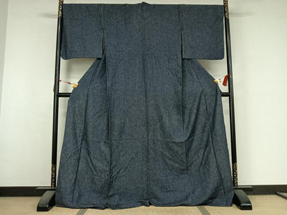平和屋着物▽デニム着物　単衣　霞文　ロング丈　AABM9537jh