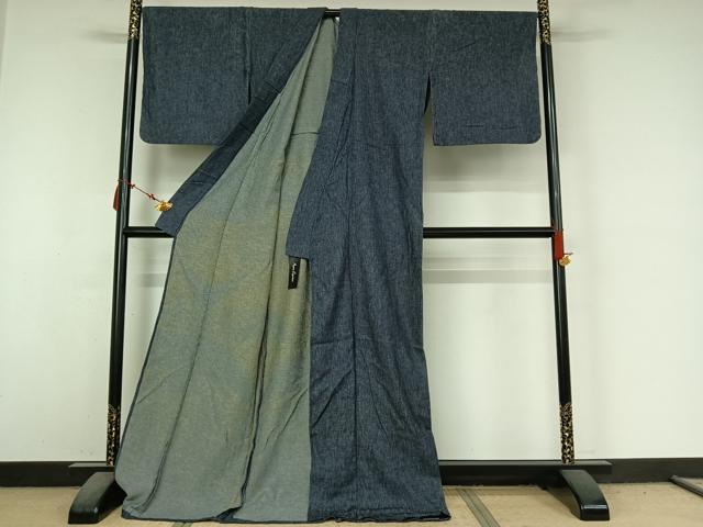 平和屋着物▽デニム着物　単衣　霞文　ロング丈　AABM9537jh