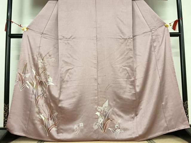平和屋着物▽訪問着　単衣　草花文　金彩　正絹　逸品　AABM9538jh