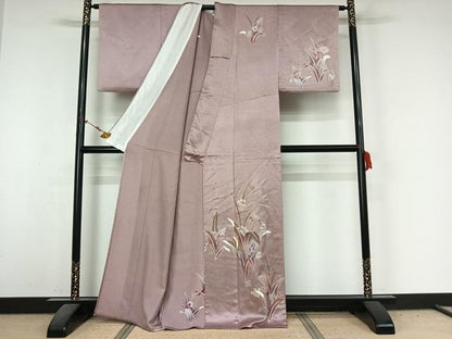 平和屋着物▽訪問着　単衣　草花文　金彩　正絹　逸品　AABM9538jh