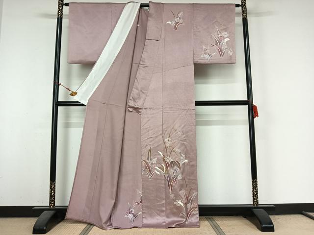 平和屋着物▽訪問着　単衣　草花文　金彩　正絹　逸品　AABM9538jh