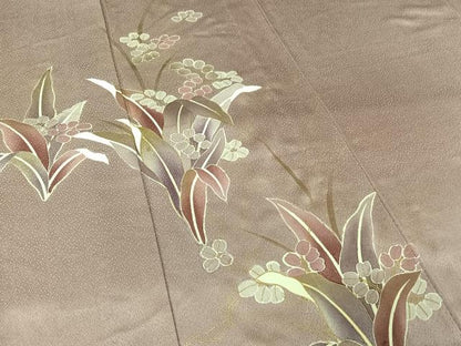 平和屋着物▽訪問着　単衣　草花文　金彩　正絹　逸品　AABM9538jh
