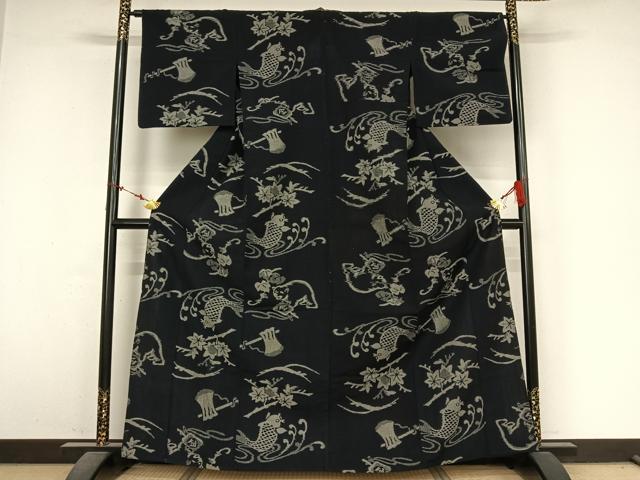 平和屋着物●久留米絣　単衣　金太郎　綿　逸品　AABM9620jh