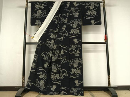 平和屋着物●久留米絣　単衣　金太郎　綿　逸品　AABM9620jh