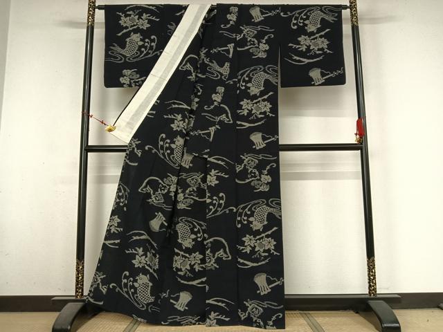 平和屋着物●久留米絣　単衣　金太郎　綿　逸品　AABM9620jh
