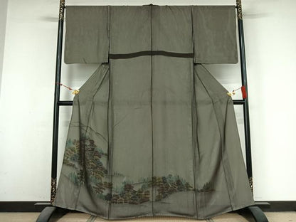 平和屋着物▽色留訪問着　無双　紗袷　紗×絽　手描き　風景文　正絹　逸品　AABM9626jh