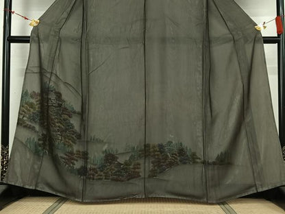 平和屋着物▽色留訪問着　無双　紗袷　紗×絽　手描き　風景文　正絹　逸品　AABM9626jh