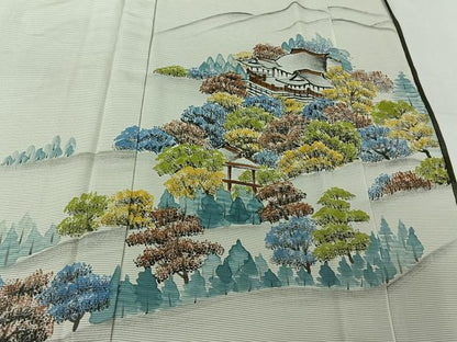 平和屋着物▽色留訪問着　無双　紗袷　紗×絽　手描き　風景文　正絹　逸品　AABM9626jh