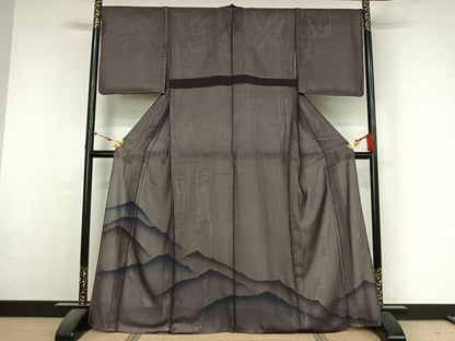 平和屋着物▽色留訪問着　無双　紗袷　紗×絽　風景文　暈し染め　正絹　逸品　AABM9627jh