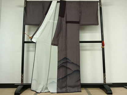 平和屋着物▽色留訪問着　無双　紗袷　紗×絽　風景文　暈し染め　正絹　逸品　AABM9627jh