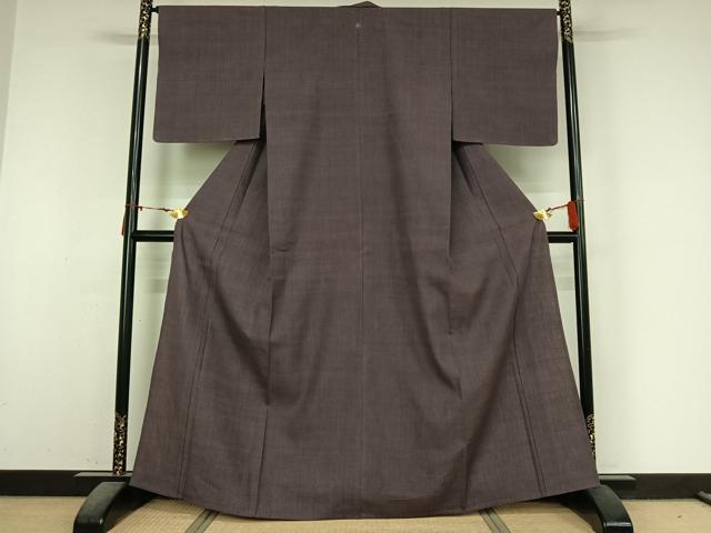 平和屋着物●本場結城紬　重要無形文化財　単衣　色無地　葡萄鼠色　正絹　逸品　未使用　AABM9645jh