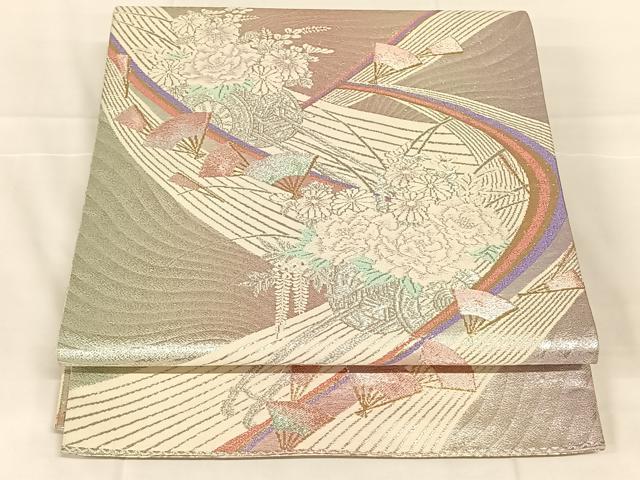 平和屋着物◎両面六通柄袋帯　唐織　花車文　金銀糸　正絹　逸品　AABM9768dk