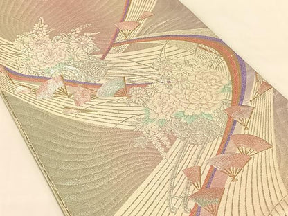 平和屋着物◎両面六通柄袋帯　唐織　花車文　金銀糸　正絹　逸品　AABM9768dk