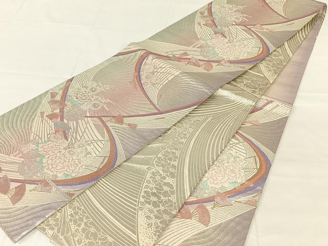 平和屋着物◎両面六通柄袋帯　唐織　花車文　金銀糸　正絹　逸品　AABM9768dk