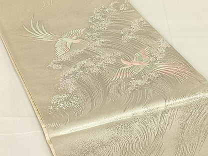 平和屋着物◎六通柄袋帯　唐織　立波鳳凰文　銀糸　正絹　逸品　AABM9773dk