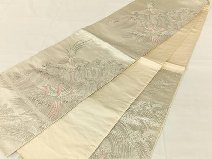 平和屋着物◎六通柄袋帯　唐織　立波鳳凰文　銀糸　正絹　逸品　AABM9773dk