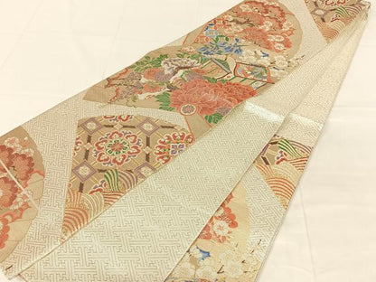 平和屋着物◎佐賀錦　六通柄袋帯　吉祥花文　金銀糸　正絹　逸品　AABM9775dk