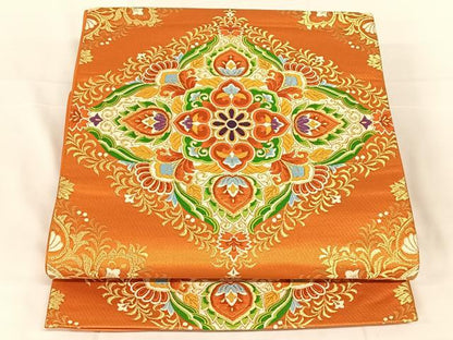 平和屋着物◎六通柄袋帯　唐織　花菱文　金糸　正絹　逸品　AABM9778dk