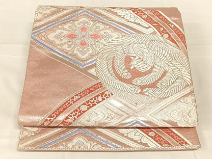 平和屋着物◎両面　全通柄袋帯　鳳凰花菱文　銀糸　正絹　逸品　AABM9780dk