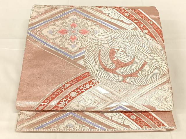 平和屋着物◎両面　全通柄袋帯　鳳凰花菱文　銀糸　正絹　逸品　AABM9780dk