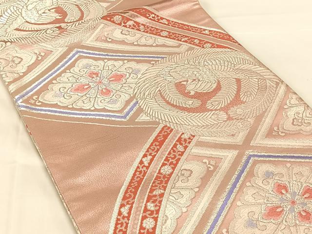 平和屋着物◎両面　全通柄袋帯　鳳凰花菱文　銀糸　正絹　逸品　AABM9780dk