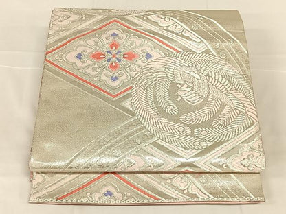 平和屋着物◎両面　全通柄袋帯　鳳凰花菱文　銀糸　正絹　逸品　AABM9780dk