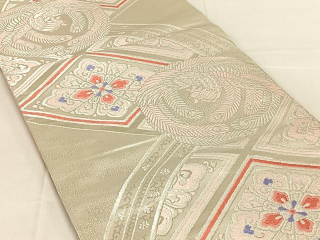 平和屋着物◎両面　全通柄袋帯　鳳凰花菱文　銀糸　正絹　逸品　AABM9780dk