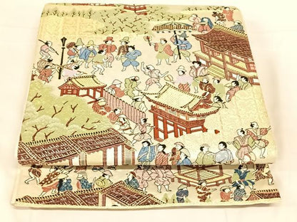 平和屋着物◎西陣　六通柄袋帯　唐織　人物風景文　金糸　正絹　逸品　AABM9781dk
