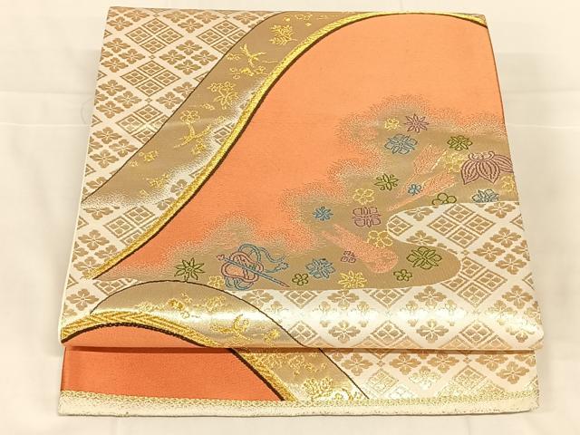 平和屋着物◎六通柄袋帯　花菱文　金糸　正絹　逸品　AABM9782dk