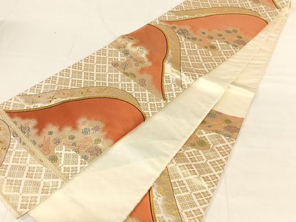 平和屋着物◎六通柄袋帯　花菱文　金糸　正絹　逸品　AABM9782dk