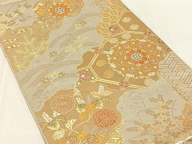 平和屋着物◎六通柄袋帯　正倉院花文　金銀糸　正絹　逸品　AABM9786dk