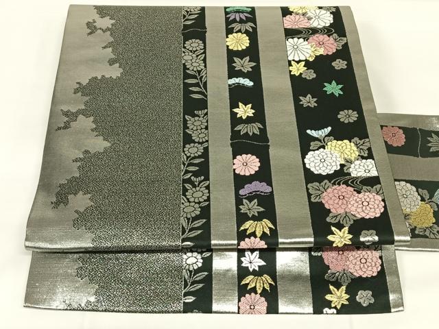 平和屋着物◎九寸名古屋帯　唐織　流水花文　金銀糸　正絹　逸品　AABM9787dk