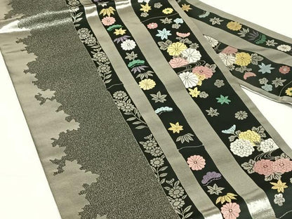 平和屋着物◎九寸名古屋帯　唐織　流水花文　金銀糸　正絹　逸品　AABM9787dk