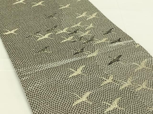 平和屋着物◎六通柄袋帯　飛鶴文　金銀糸　正絹　逸品　AABM9788dk
