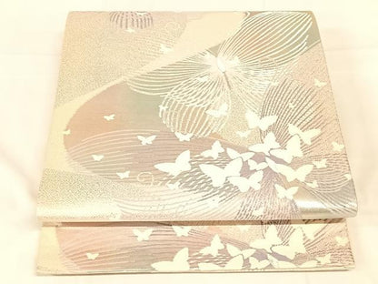 平和屋着物◎六通柄袋帯　舞蝶文　銀糸　正絹　逸品　AABM9789dk