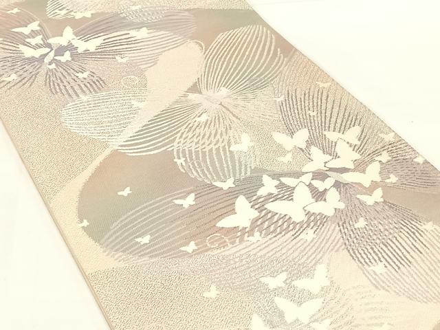 平和屋着物◎六通柄袋帯　舞蝶文　銀糸　正絹　逸品　AABM9789dk