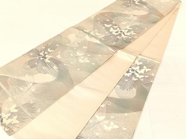 平和屋着物◎六通柄袋帯　舞蝶文　銀糸　正絹　逸品　AABM9789dk