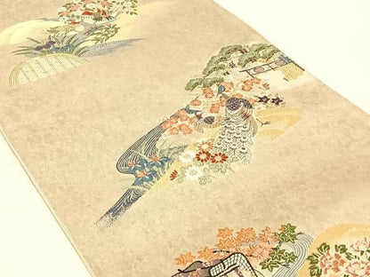 平和屋着物◎六通柄袋帯　唐織　鴛鴦花文　金銀糸　引箔　正絹　逸品　AABM9790dk