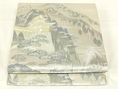 平和屋着物◎六通柄袋帯　重ね山風景文　金銀糸　正絹　逸品　AABM9791dk