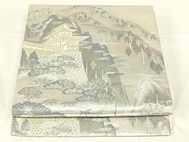 平和屋着物◎六通柄袋帯　重ね山風景文　金銀糸　正絹　逸品　AABM9791dk