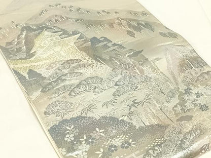 平和屋着物◎六通柄袋帯　重ね山風景文　金銀糸　正絹　逸品　AABM9791dk