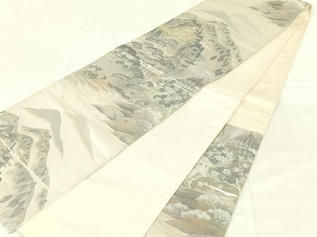 平和屋着物◎六通柄袋帯　重ね山風景文　金銀糸　正絹　逸品　AABM9791dk