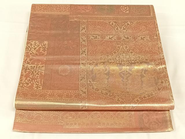 平和屋着物◎六通柄袋帯　人物風景文　金糸　正絹　逸品　AABM9792dk