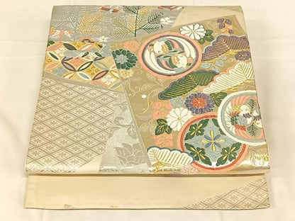 平和屋着物◎六通柄袋帯　唐織　花鳥文　金銀糸　正絹　逸品　AABM9793dk
